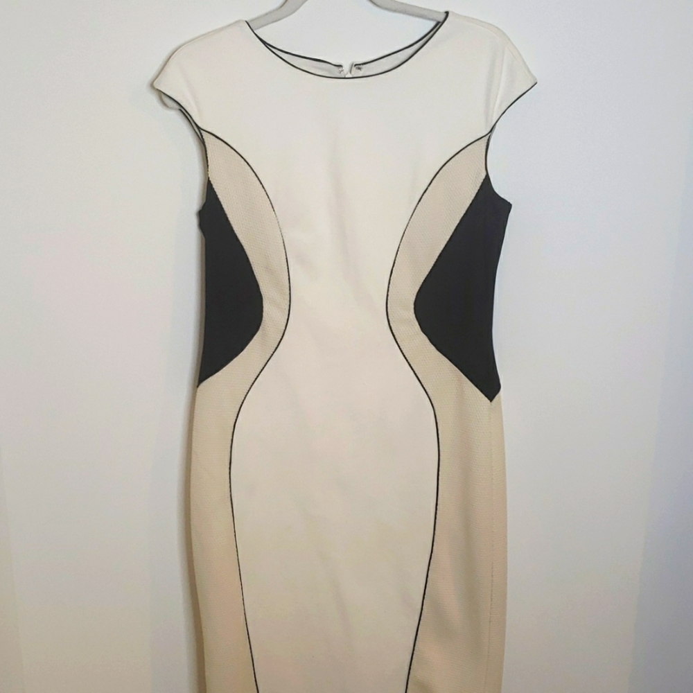 Ann Taylor cream and black cutout design fitted dress